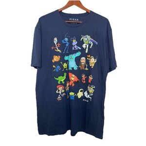 Disney Pixar Size XL Navy Blue 100% Cotton T-Shirt Movie Characters Graphic